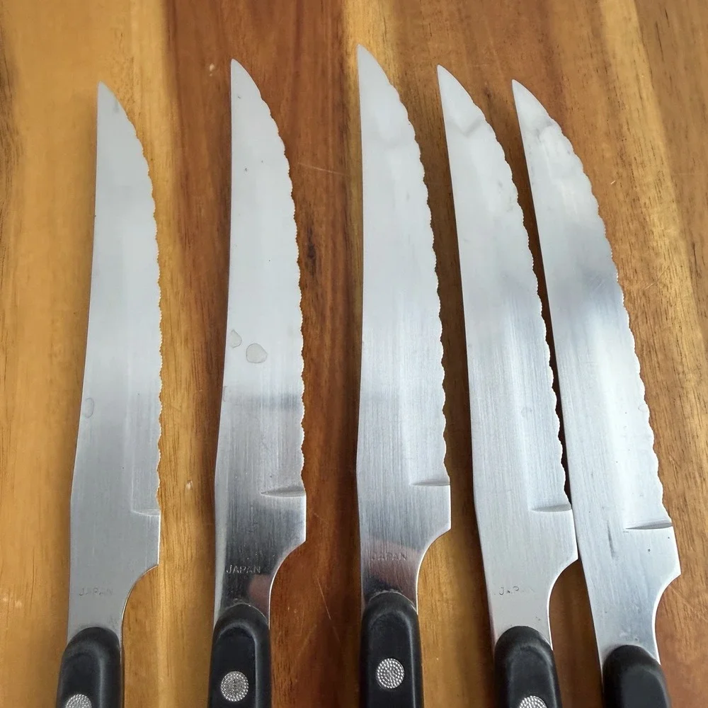 Lot Of‎ 5 Black Handle 8.5 Inch Steak Knives Japan Kitchen Dining